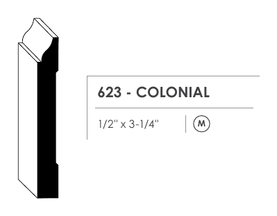 Primed MDF baseboard profile 623 cross section