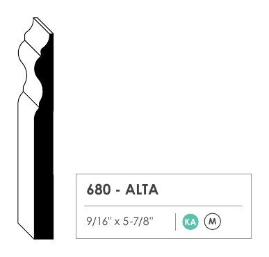Primed MDF baseboard profile 680 cross section