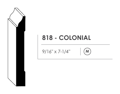 Primed MDF baseboard profile 818 cross section